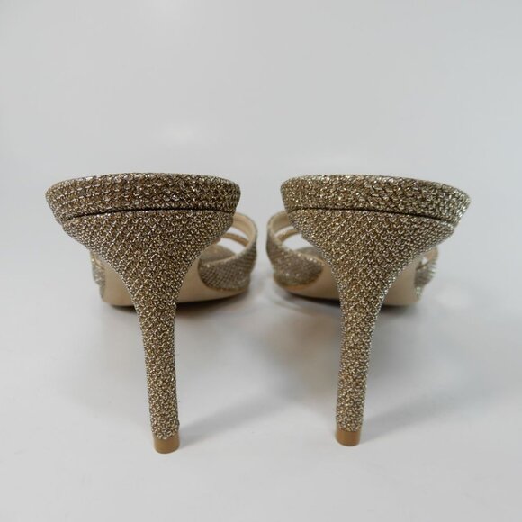 STUART WEITZMAN Soiree Shimmer Stiletto Heel Sandals Size 7.5 Platinum Gold $425 - Picture 7 of 15